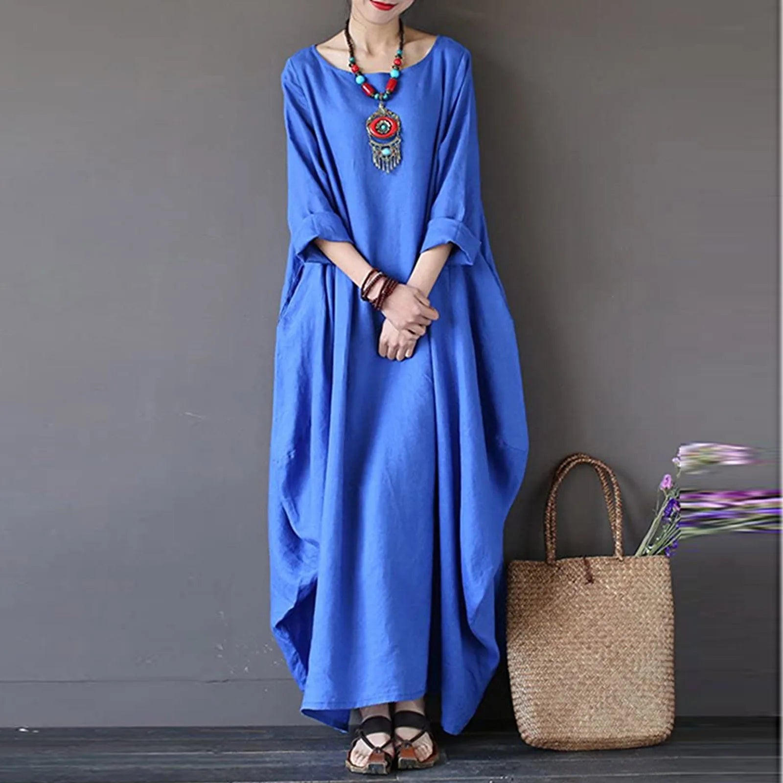 Women Plus Size Boho Dress Ladies Summer Beach Long Dresses Maxi Oversized Ladies Dress