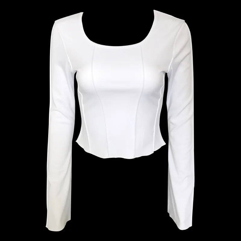 White Sexys Long Sleeve Top Women Y2k Knit T-shirt Korean Fashion Woman Clothing Harajuku Aesthetic Backless Luxury Tshirts 2023
