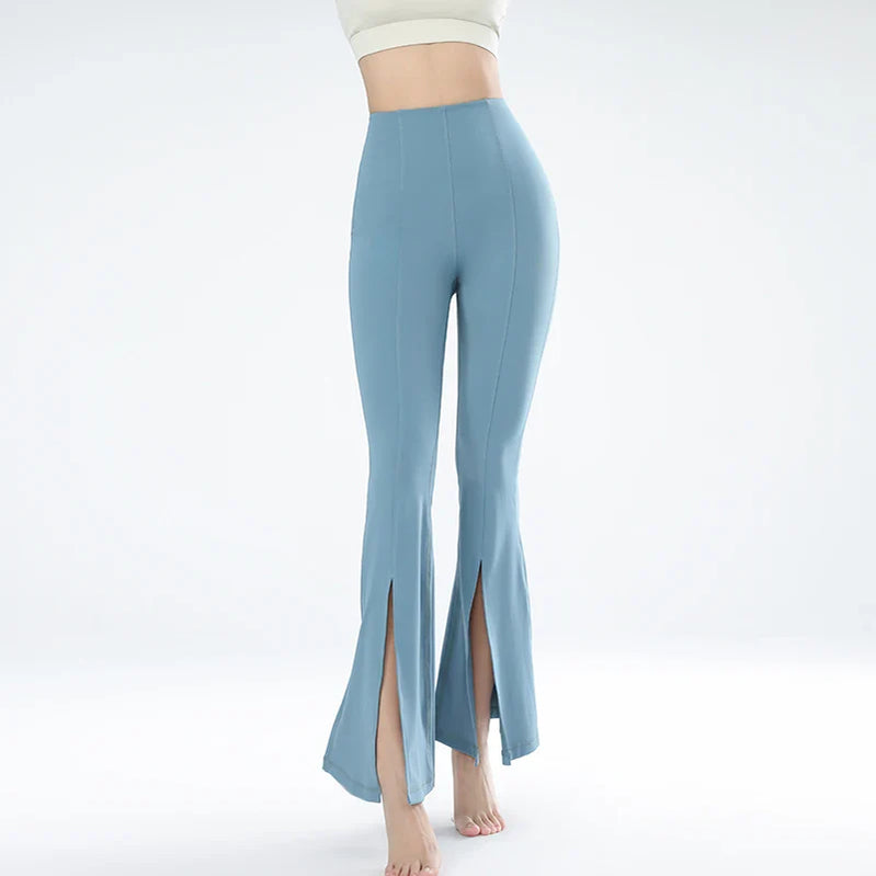 Women's Sports Fitness Pants High Elastic Yoga Pants Flared Pants Beautiful Legs Bottoms High Elastic Fashion Long Pants Light Blue
