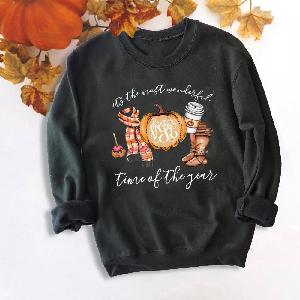 It's Fall Y'all Pumpkin Sweatshirts Thankful Grateful Blessed Hoodie Women Fashion Thanksgiving Pullover Tops Halloween Clothes TM121431-USWBK