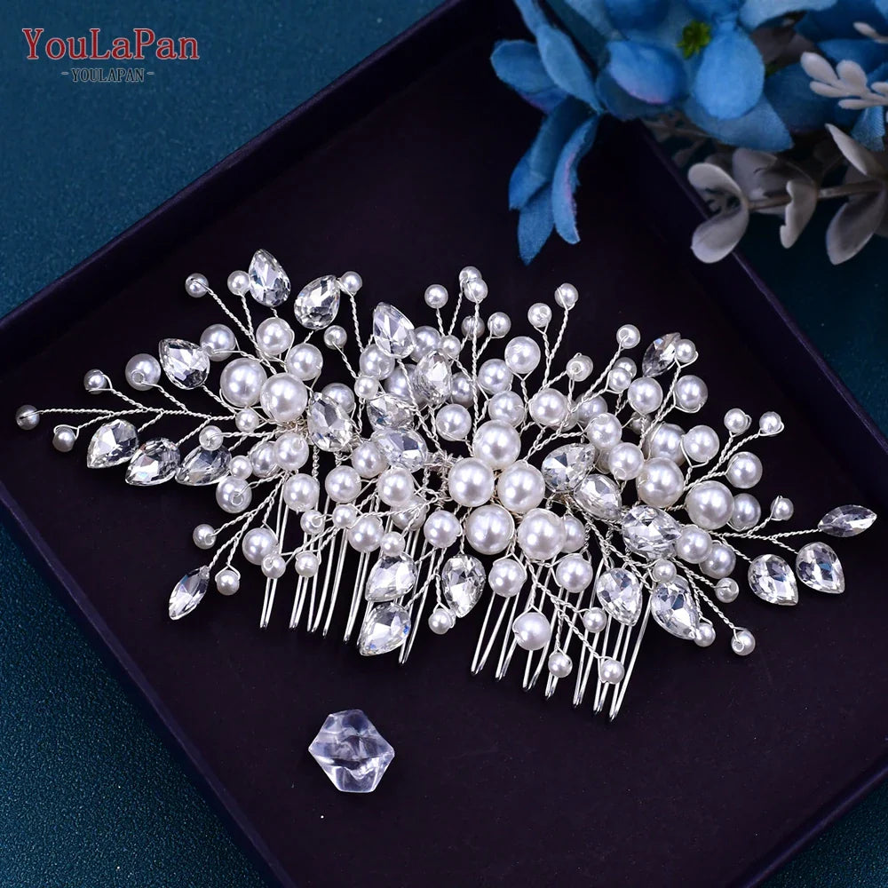 YouLaPan Pearl Hair Comb for Bride Wedding Headwear Hair Ornaments Accessories Woman Hair Clip Bride Tiara Headdresses HP42 HP42