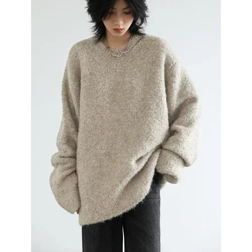 Women's Sweaters Casual Neckline Hollow Loose Jumpers Knitwear Soft Warm Female Pullovers Autumn Winter 2023 Fashion Gray