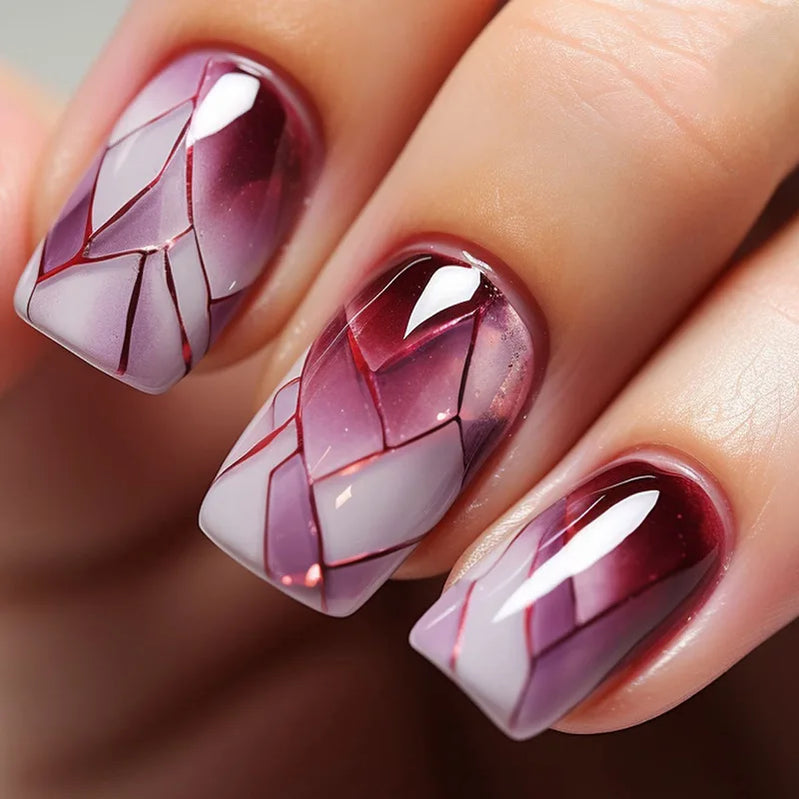 24 peças unhas postiças curtas redondas azul-francês brilhante pérola branco ondulado amor coração cobertura total destacável pontas de pressão