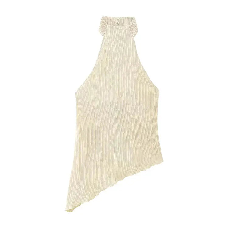 TRAF 2023 Women 2 Pieces Sets Fashion Asymmetric Halter Top Women Suit Casual Ruched Long Pants Set Womens Outfits