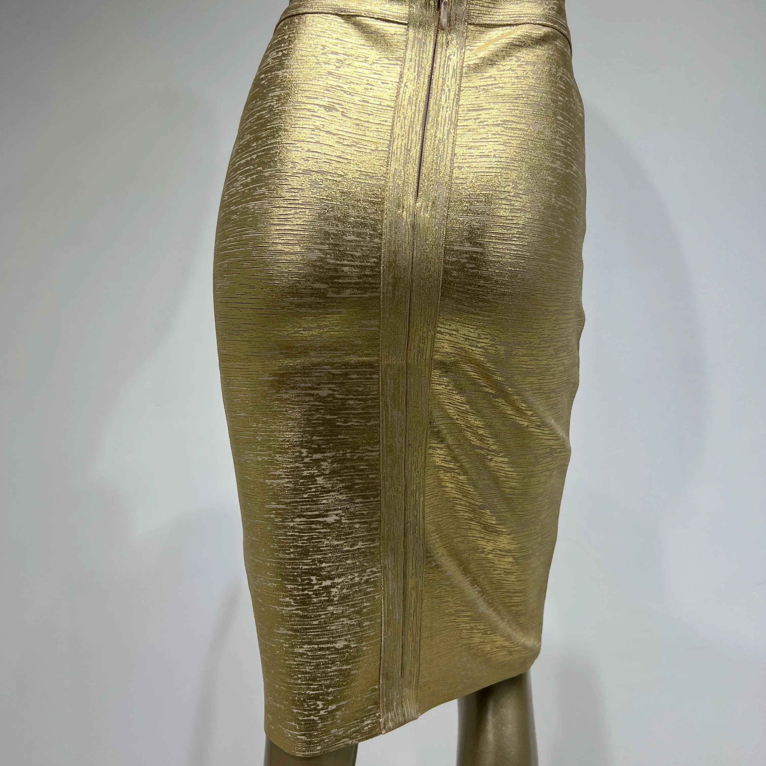 Saia feminina de verão, sexy, preta, prateada, dourada, bronzeada, bandagem, designer de rua, justa, festa, midi, saia lápis, 60 cm