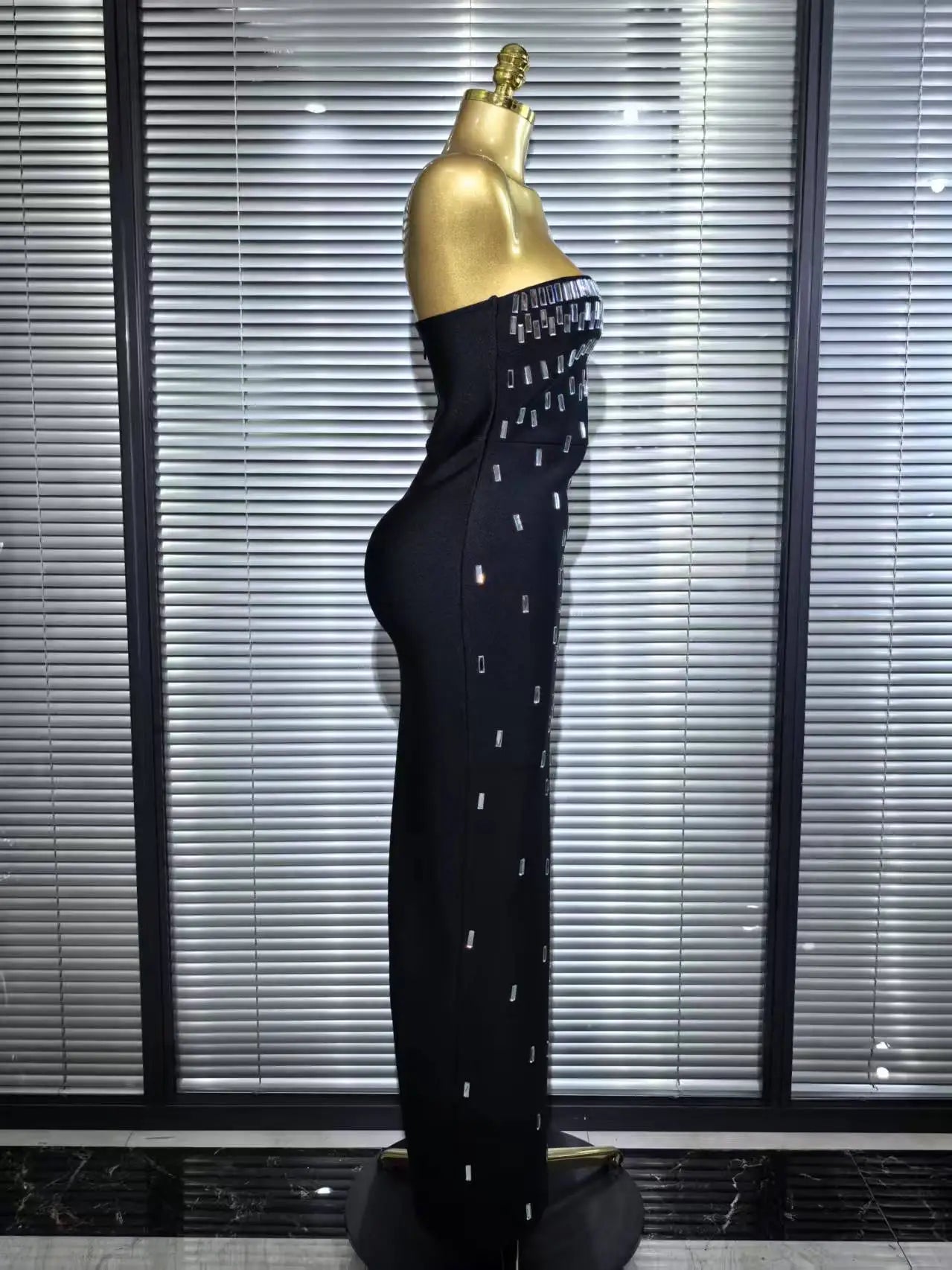 Women Sexy Strapless Shinning Crystal Bodycon Long Bandage Dress Elegant Evening Party Cockail Vacation Outfit