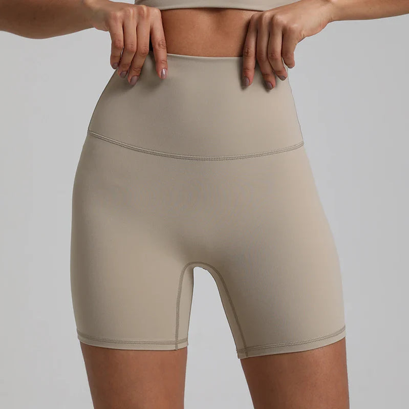 No Front Seam High Waisted Biker Shorts Sport Women Fitness Spandex Leggings Booty Buttery Soft Gym Workout Yoga Shorts 5 Inches Taupe