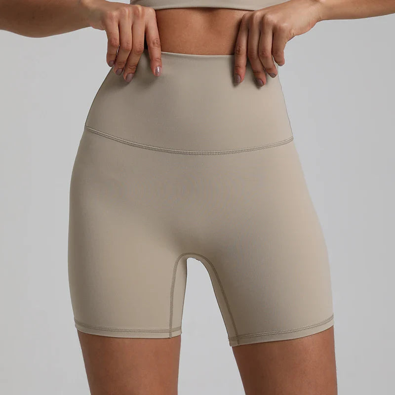 No Front Seam High Waisted Biker Shorts Sport Women Fitness Spandex Leggings Booty Buttery Soft Gym Workout Yoga Shorts 5 Inches Taupe