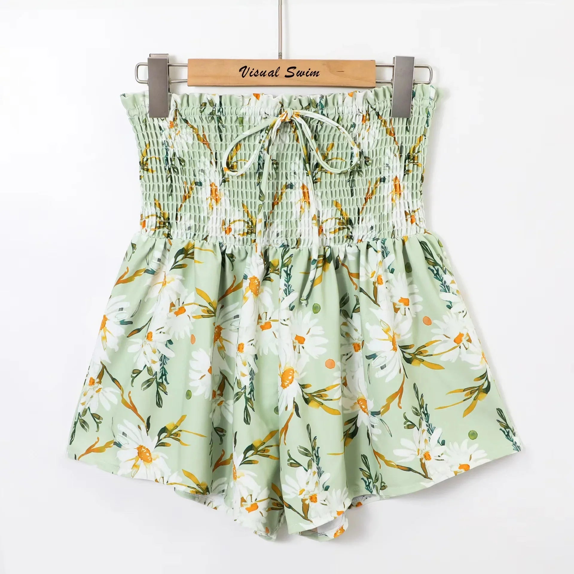 New Vintage Printed Double-sided Wear Swimming Bathing Suit Women Bandage Sexy One Piece Swimsuit Beachwear Swimwear Woman Green shorts