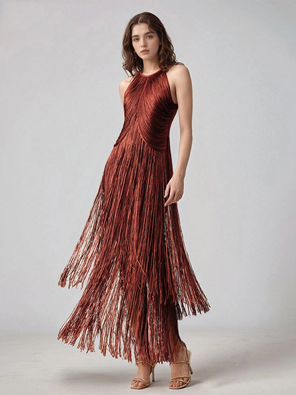 Modphy Sexy Tassel Ankle Bodycon Bandage Long Dress 2025 New Celebrity Elegant Evening Club Luxury Birthday Party Outfit 