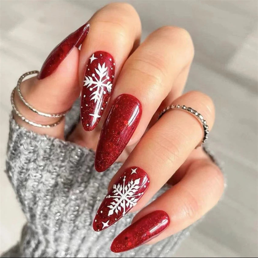 24Pcs/Set Christmas Collection Wearing False Nails Art Elk Santa Claus Snowman Press on Nail Tips Kawaii Acrylic Stick on Nails PDJ2059-SD-04
