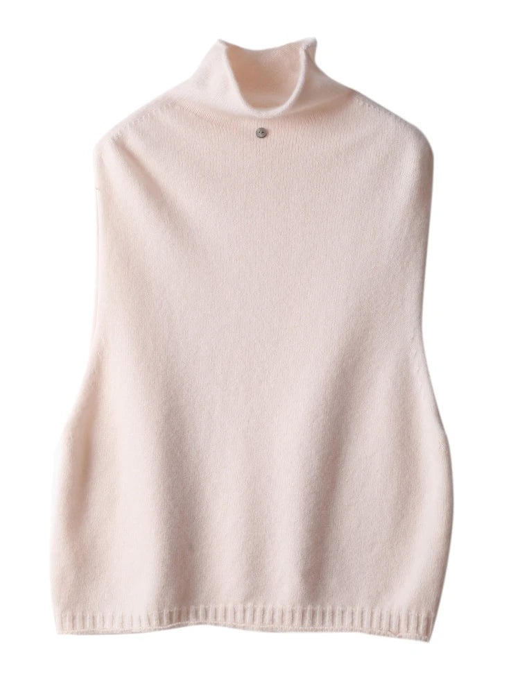 2023 100% Pure Wool Turtleneck Waistcoat Women's Knitted Vest New Autumn And Winter Sleeveless Top Sweater JQ137