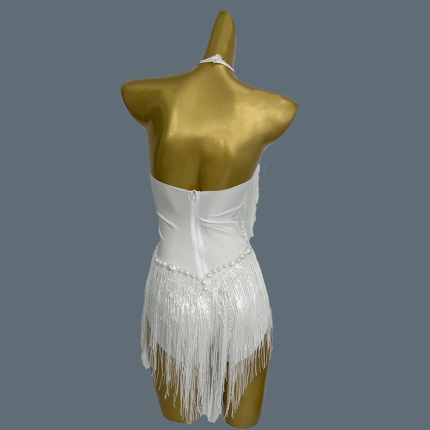 Sparkly Women White Tassel Leotard Sexy Pearls Sequins Fringes Bodysuit Club Performance Wear Party Stage Dance Costumes Shuye