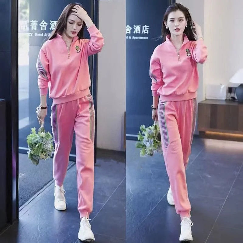 Women's Tracksuit Large Autumn Winter New Loose Casual Fashion Tops And Pencil Pants Two Piece Sets Plus Size Clothing For Women