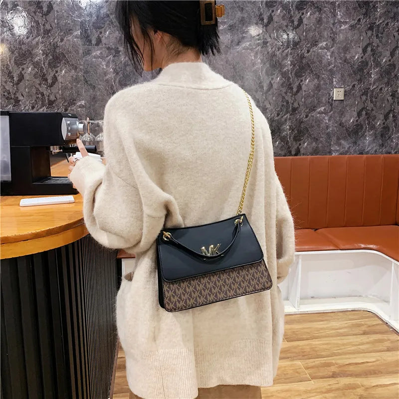 Color Block Chain Strap Bag Spacious Shoulder Purse for Large Capacity Crossbody Tote Textured Day Night Bag Fashion Sling Bag