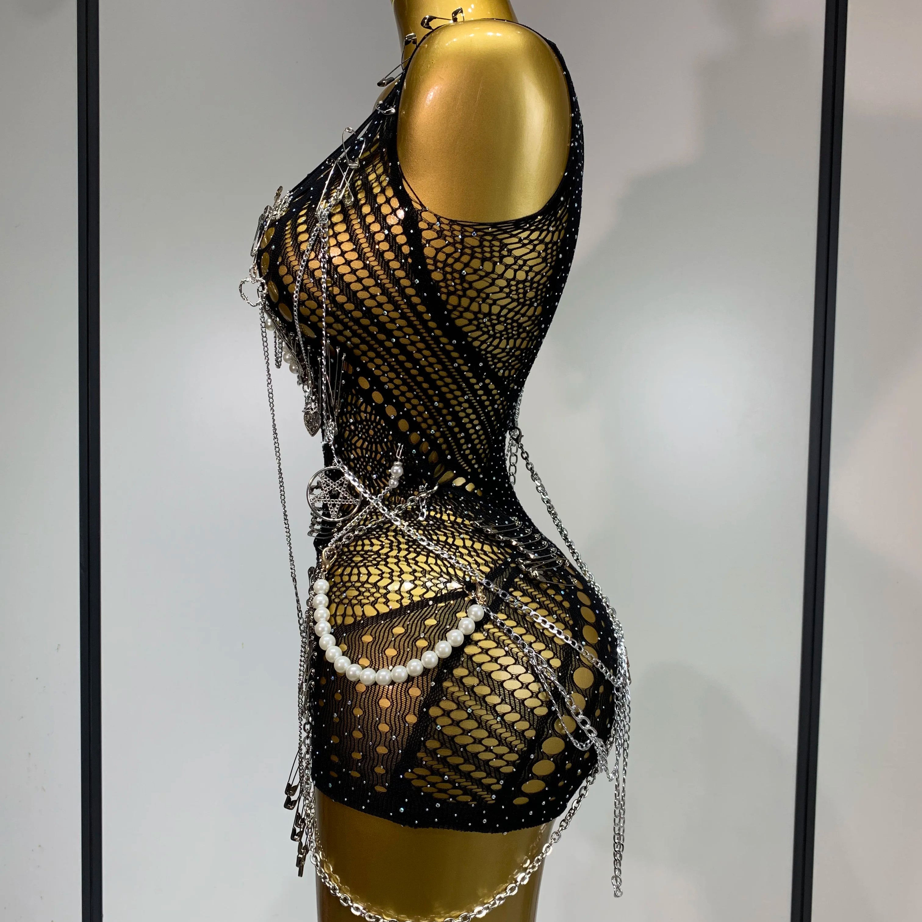 Women Pin Sparkly Crystal Cut Out Sexy Stretch Bodysuit Women Nightclub DJ Clothing Stage Singer Dancer Performance Costume