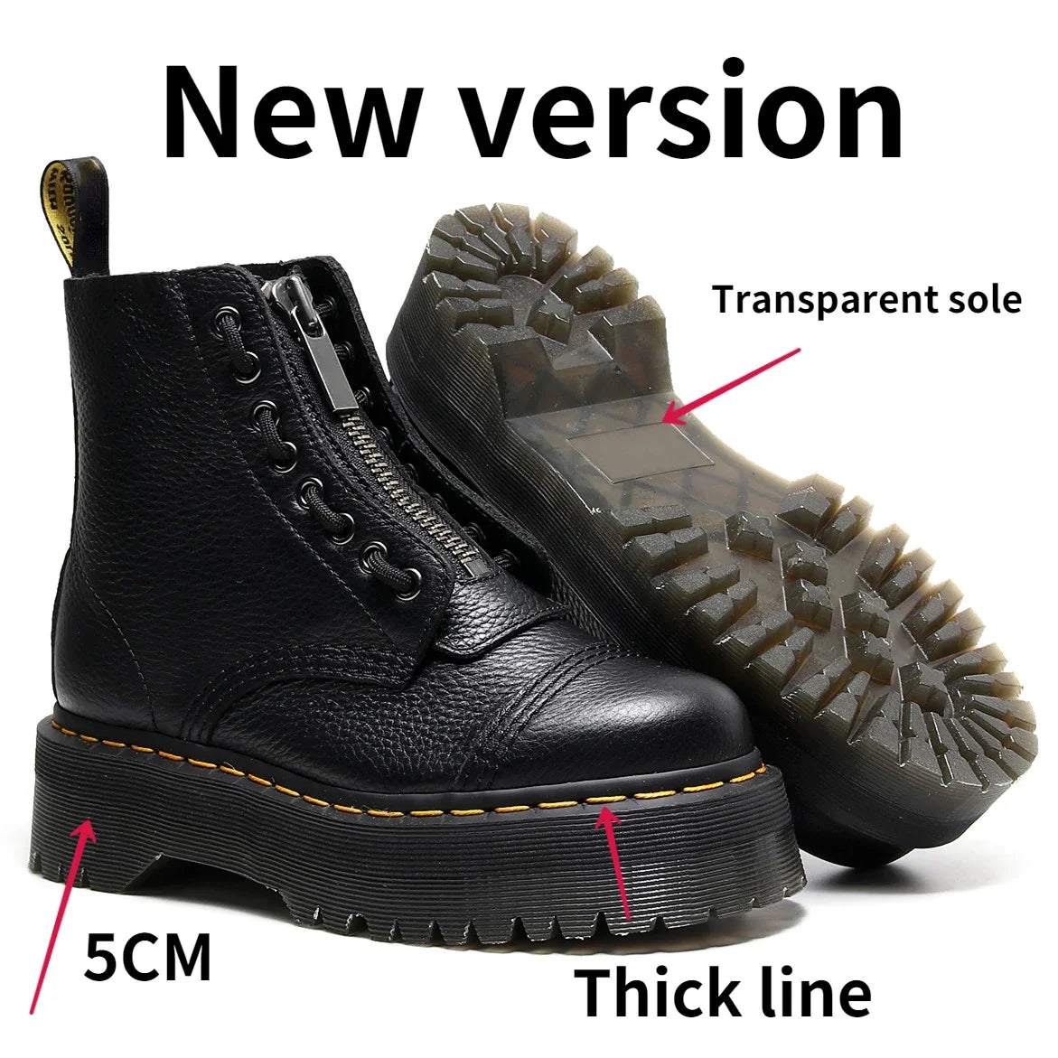 Original Women Platform Boots Leather Men Thick Sole Ankle Sexy Female Punk Motorcycle Shoes Combat Booties Plus Size NEW SINCLAIR PASCAL