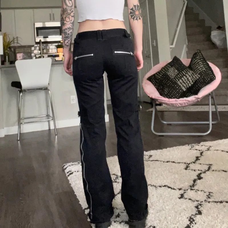 European and American Cool Low-waist Zipper Straight Slim Jeans Autumn Trousers Flare Jeans Cargo Pants Women