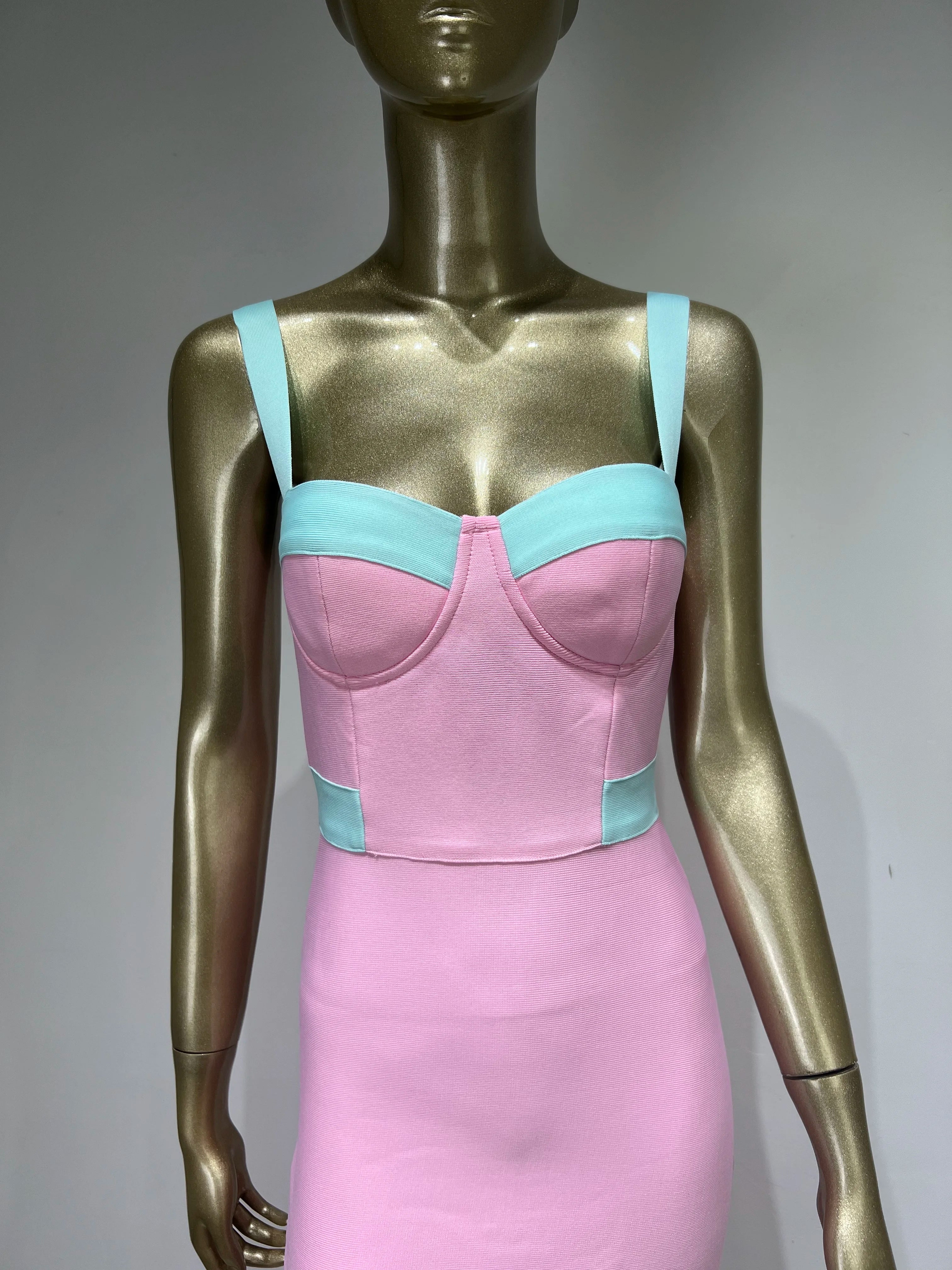 Women Summer Fashion Sexy V Neck Pacthwork Pink Maxi Long Bandage Dress 2023 Celebrity Elegant Evening Club Party Dress