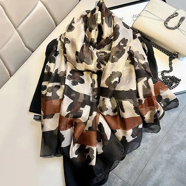 Print Silk Scarf Hijab Women Spring Deisgn Soft Beach Stoles Elegant Head Scarves Echarpe Shawl Satin Large Wrap Echarpe Bandana see chart 27
