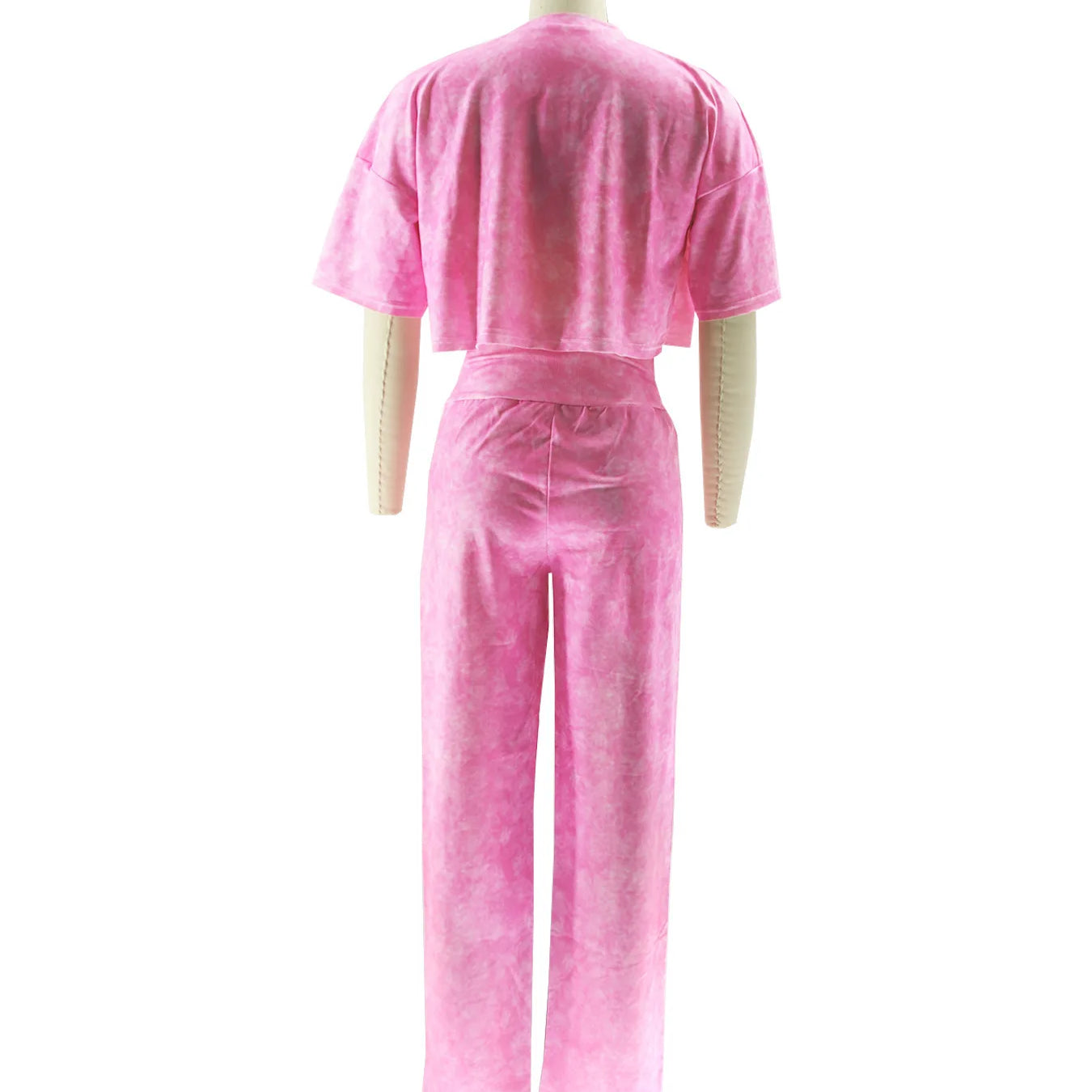 CM.YAYA Women's Set Tie Dye Print O-neck Short  Sleeve Crop Top +Pants Suits Street Sweatsuit Two 2 Piece Set Outfit Tracksuit