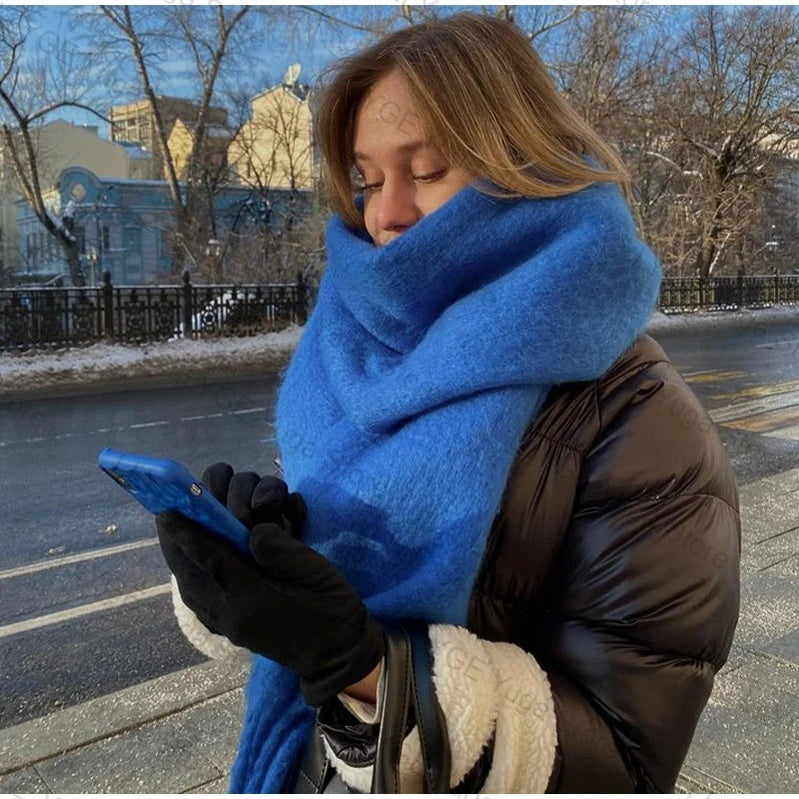 Winter Scarf Women Luxury Autumn Winter Cashmere Scarf Thickened Warm Shawl Classic Tassels Fluffy Scarf Solid Color Soft Shawl
