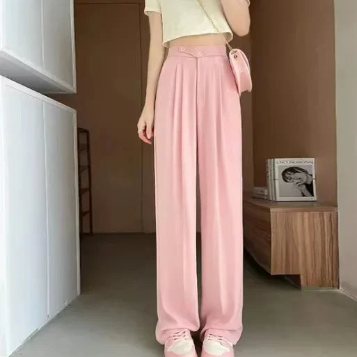 New UZZDSS Loose Flowing Pleated Trousers Pink