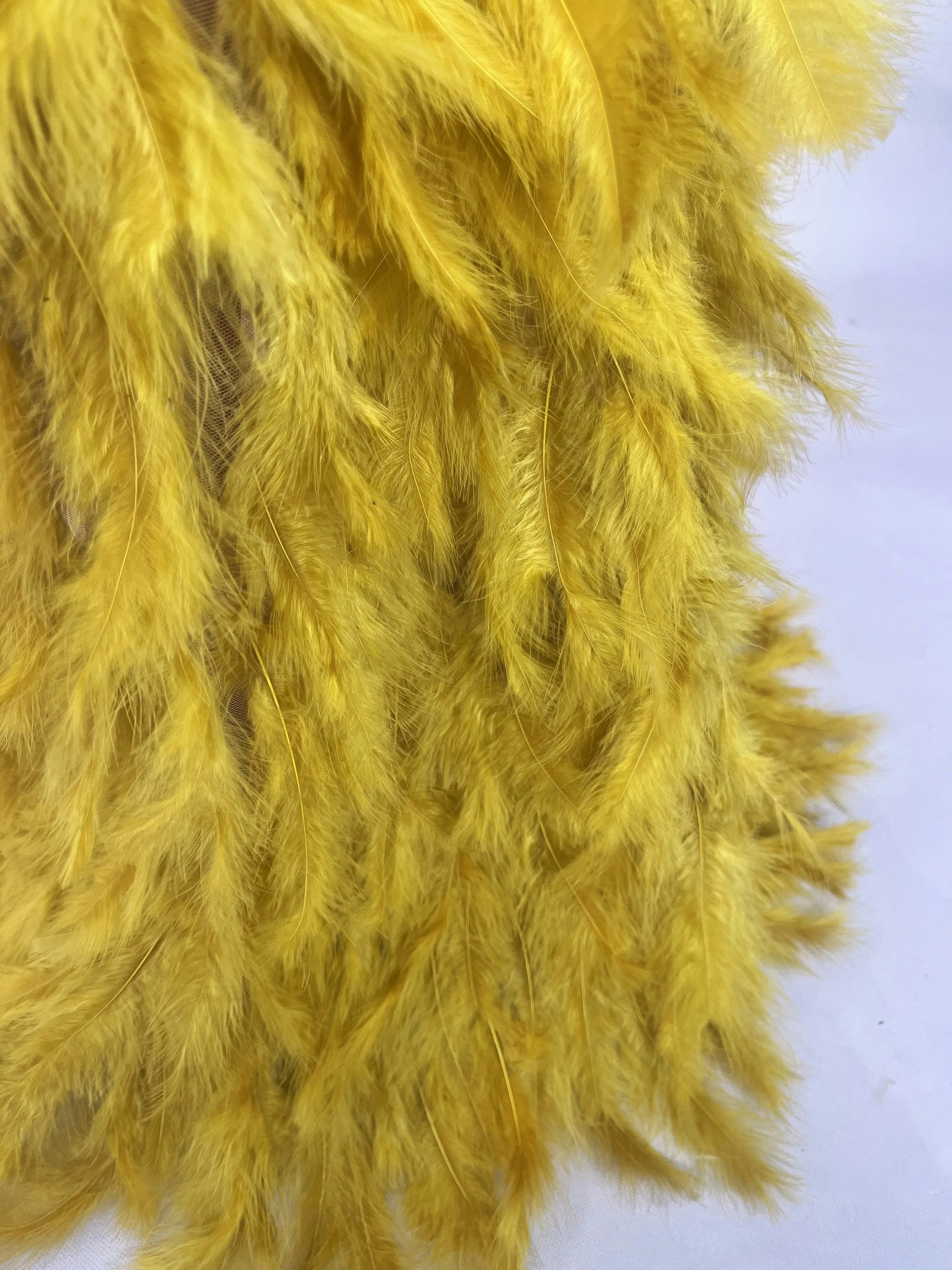 Robe longue en maille sexy de luxe avec strass dorés et plumes pour femme, tenue de soirée, d'anniversaire, de tapis rouge, de défilé de mode, costume de scène