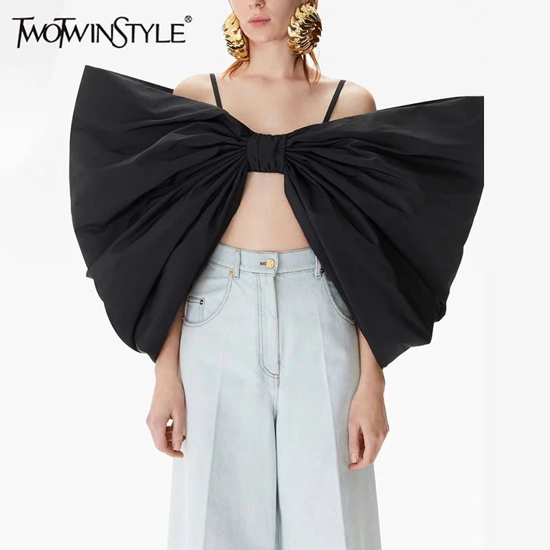 TWOTWINSTYLE Solid Sexy Slimming Bowknot Tank Tops For Women Square Collar Sleeveless Backless Designer Camisole Vest Female New