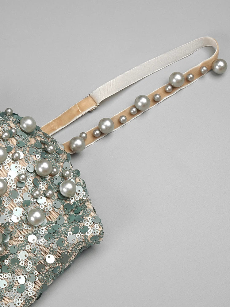 VC Luxury Women'S Elegant Dress For Special Occasions Sleeveless Maxi Gown With Pearl Sequins Female Clothing