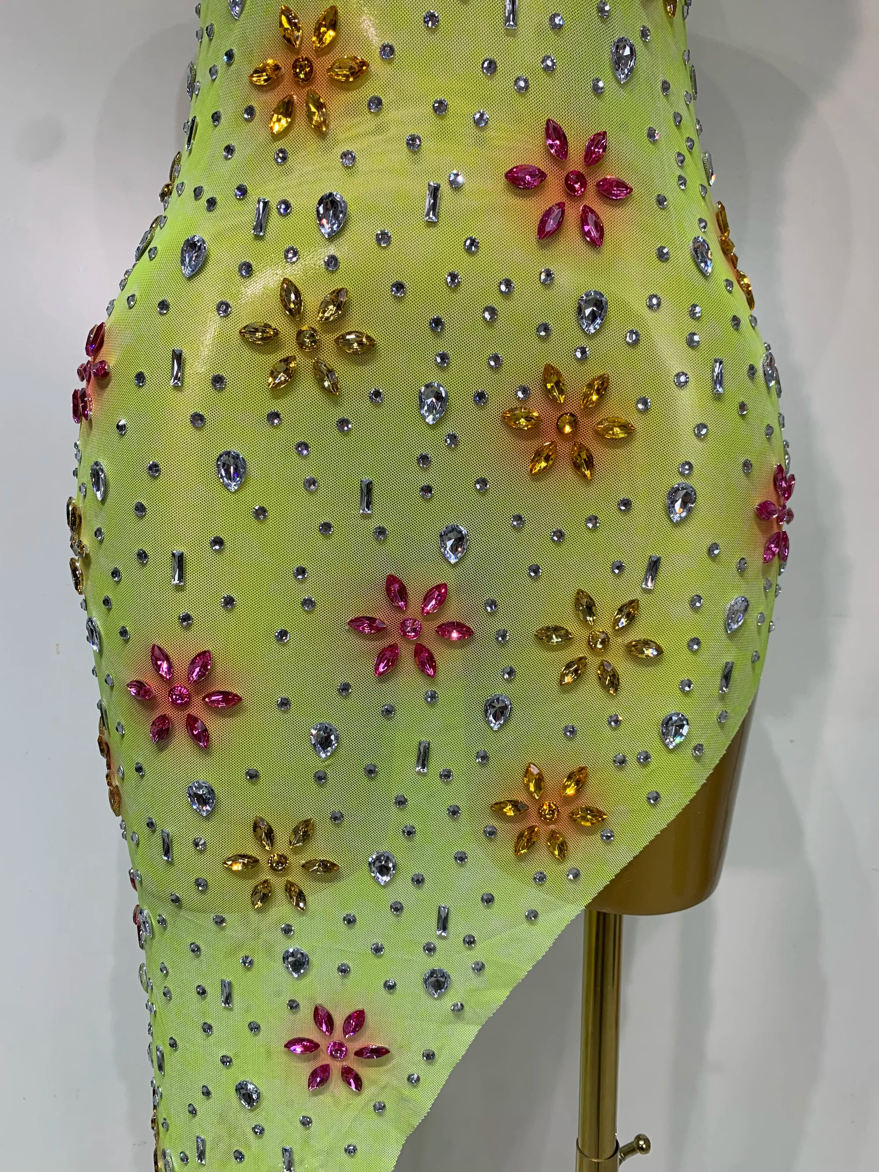 Women Sexy Mesh See Through Stretch Sparkly Rhinestone Performance Costume Stage Dancer Nightclub Party Luxury Birthday Dress