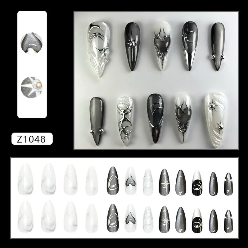 24pcs Sweet Cool False Nails Purple Love Almond Fake Nails Tips for Women Wearable Detachable Spice Girl French Press on Nails