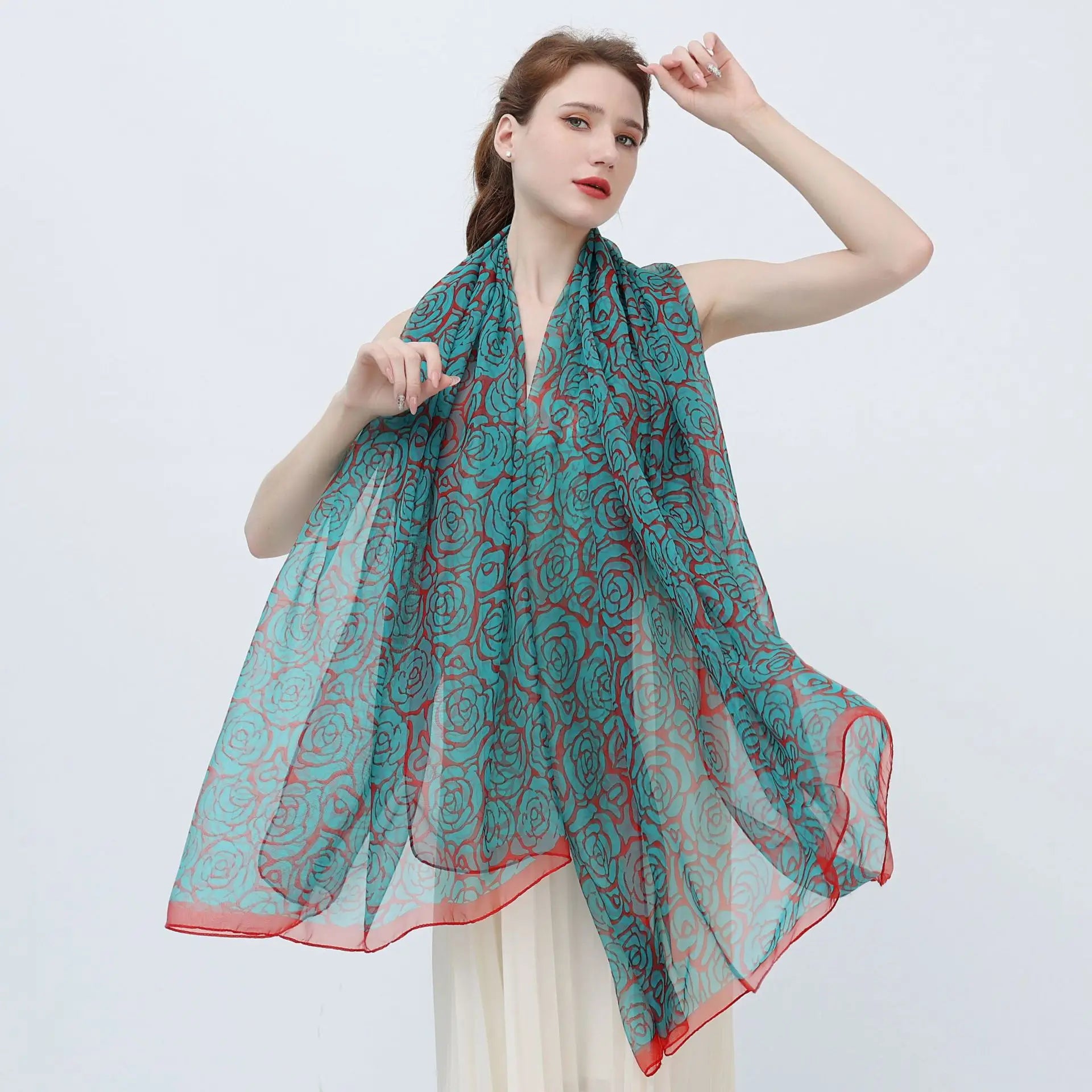 Print Silk Scarf Hijab Women Spring Deisgn Soft Beach Stoles Elegant Head Scarves Echarpe Shawl Satin Large Wrap Echarpe Bandana see chart 4