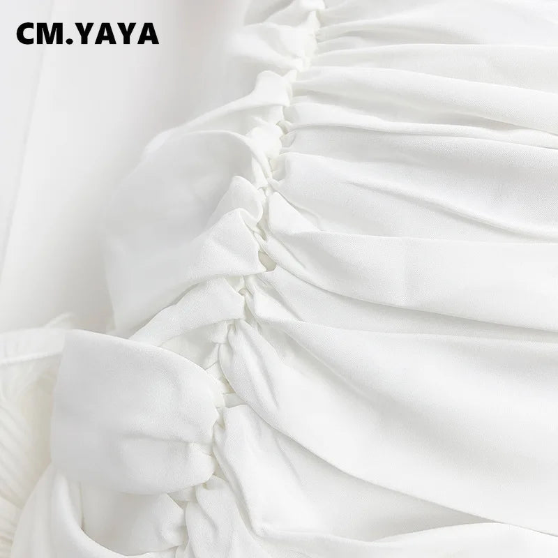 CM.YAYA 2024 Spring/Summer A-Line Women Skirt Satin Ruffles 3D Floral Decorations Night Club Party Hip-Wrapped Short Skirts