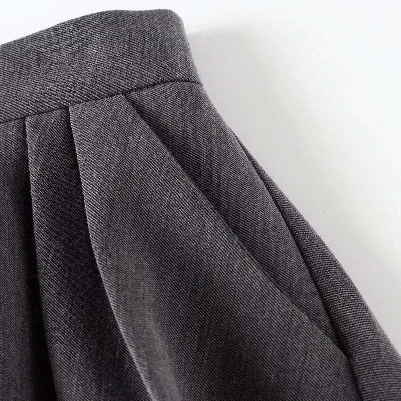 TRAF Women's Shorts Spring Summer Mini Pleated Culotte Grey High Waist Short Skirt Korean Style Culotte Casual Cargo Short Lady