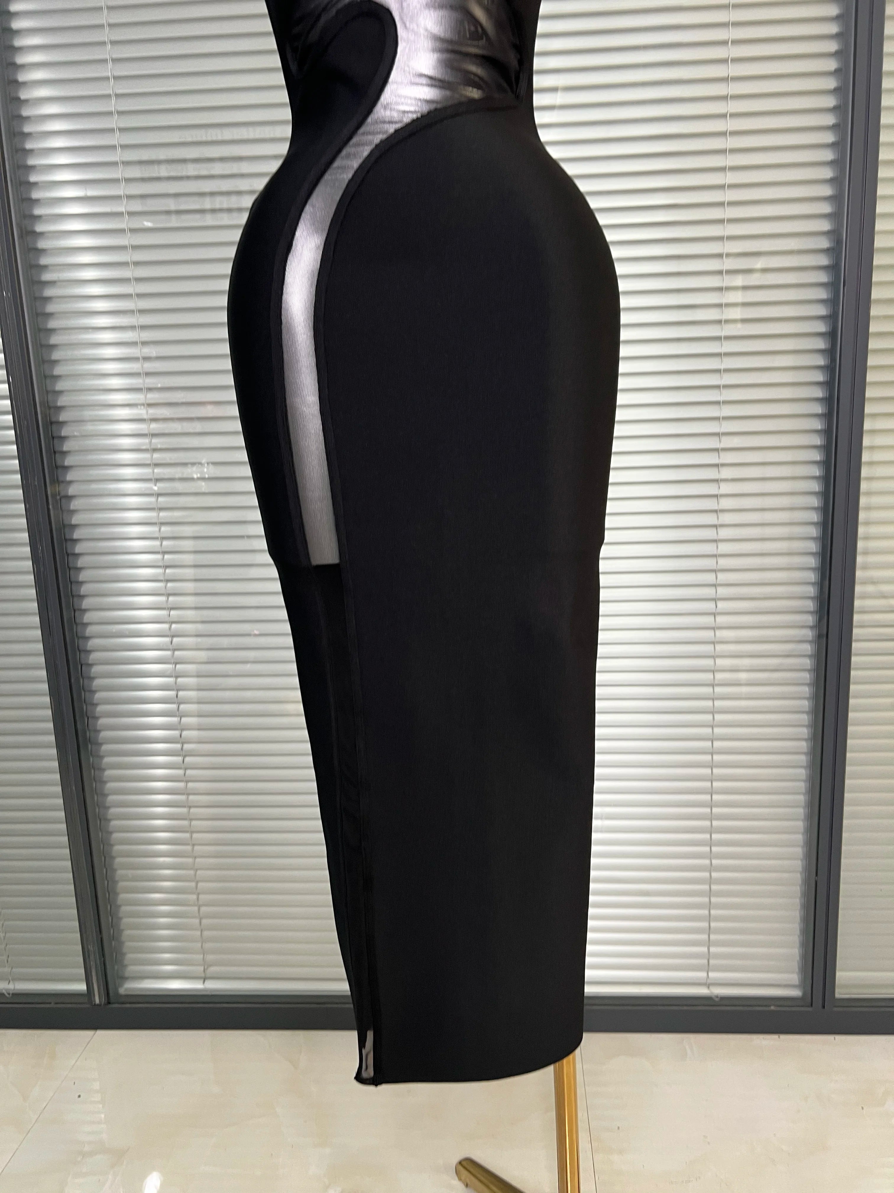 Ins New Women Black White Long Bodycon Bandage Dress Knitted Mesh Tank Evening Party Dress Vestido