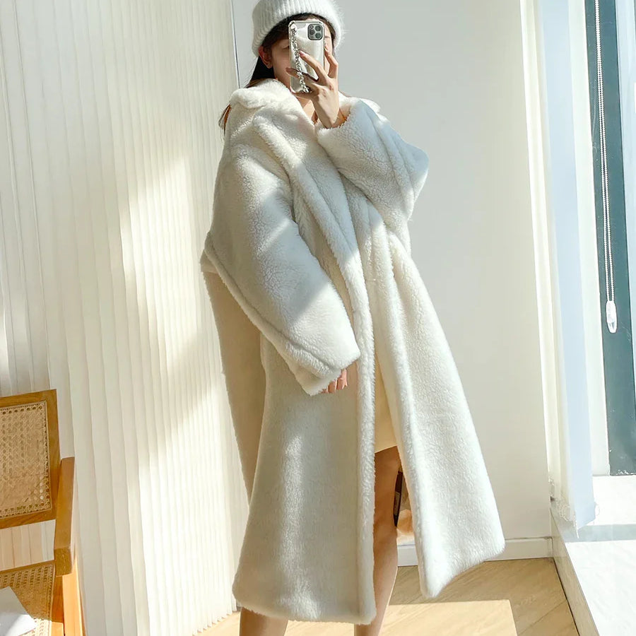 Teddy teddy bear coat women's autumn and winter fur grain camel wool coat alpaca wool med-long woolcoat