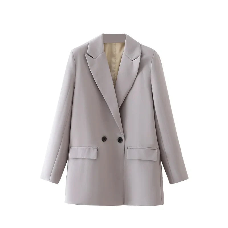 TRAF Blazer Woman Black Beige Khaki Blue Green Gray Women coat Fashion Office Wear Women's Blazers Jacket Outerwears 2024 GRAY
