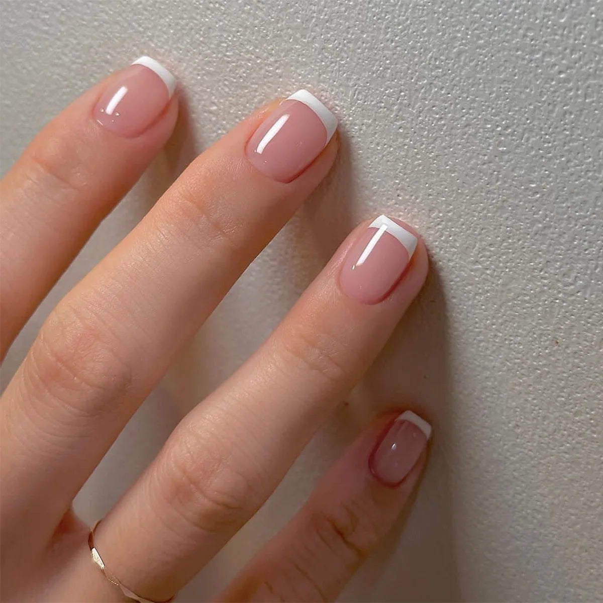 24pcs/set short fake nails for women girls french nude square white tips with rhinestones glitters Y2K press on false nail art