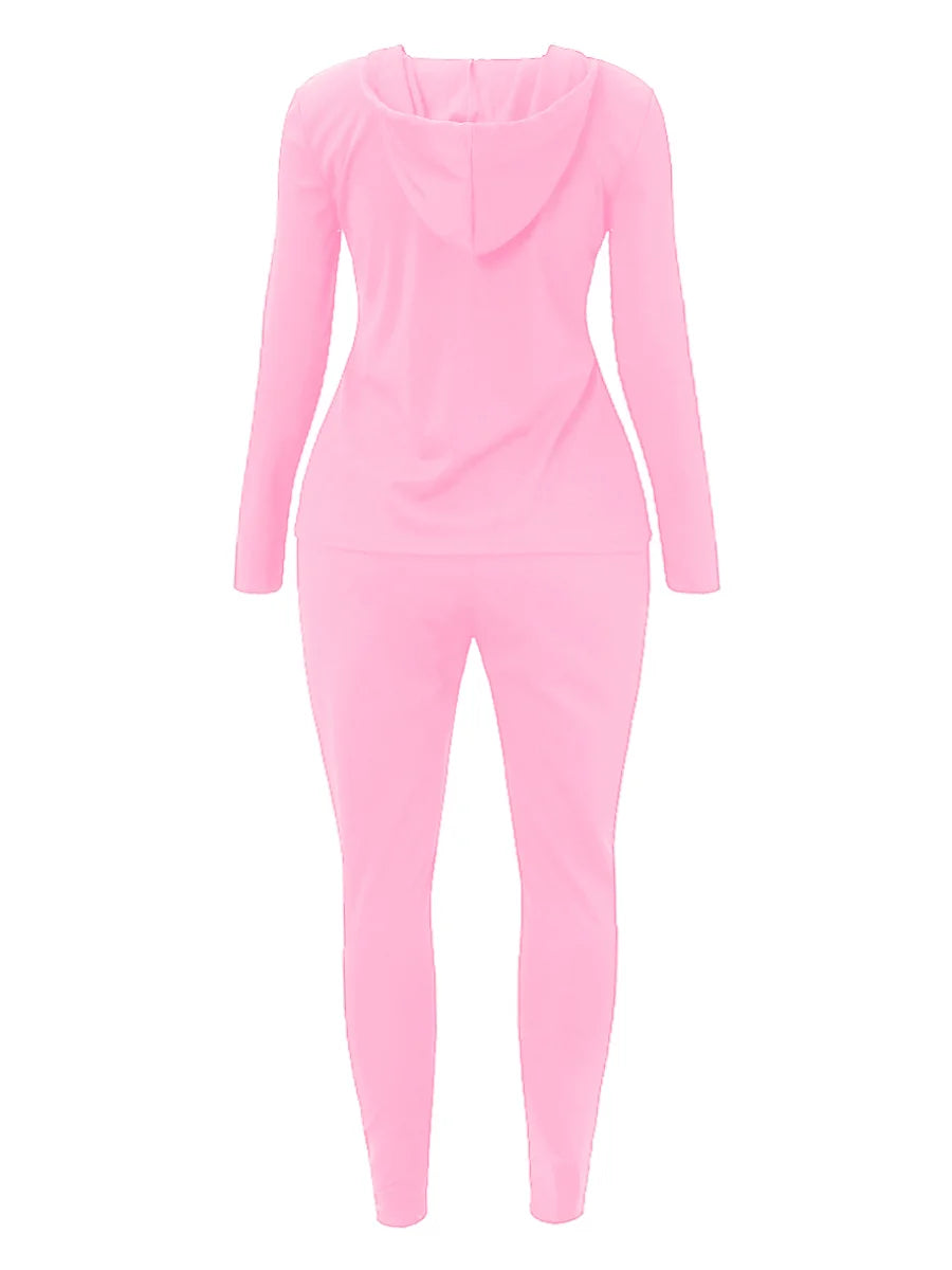 LW Plus Size Autumn Womens Kangaroo Long Sleeve Casual Tracksuit Set  Hooded Collar Pocket Design Two Piece Pants Set Outifits