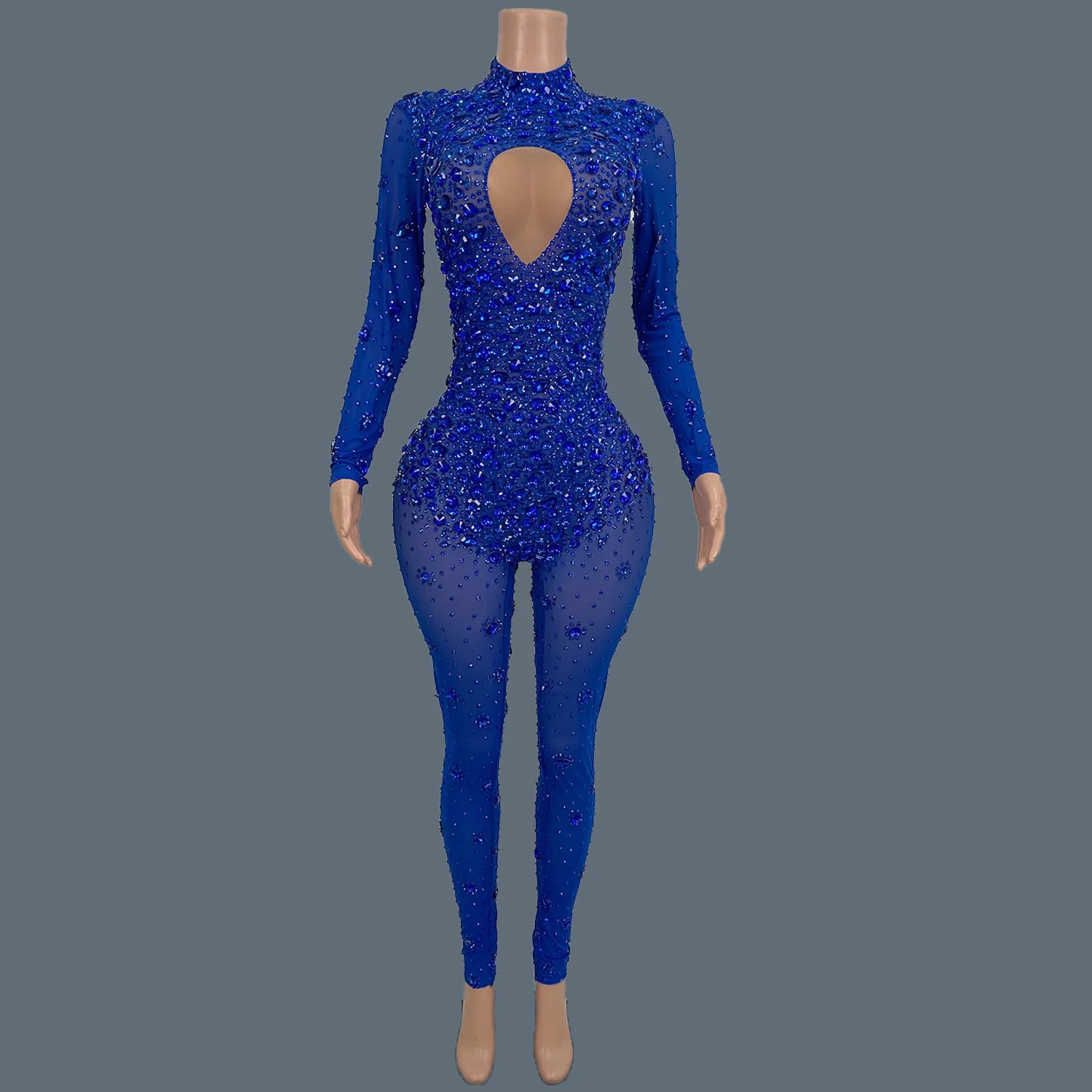 Sparkly Rhinestone See Through Mesh Tight Fitting Jumpsuit Women Night Party Outfit Female Singer Stage Performance Wear Cuican