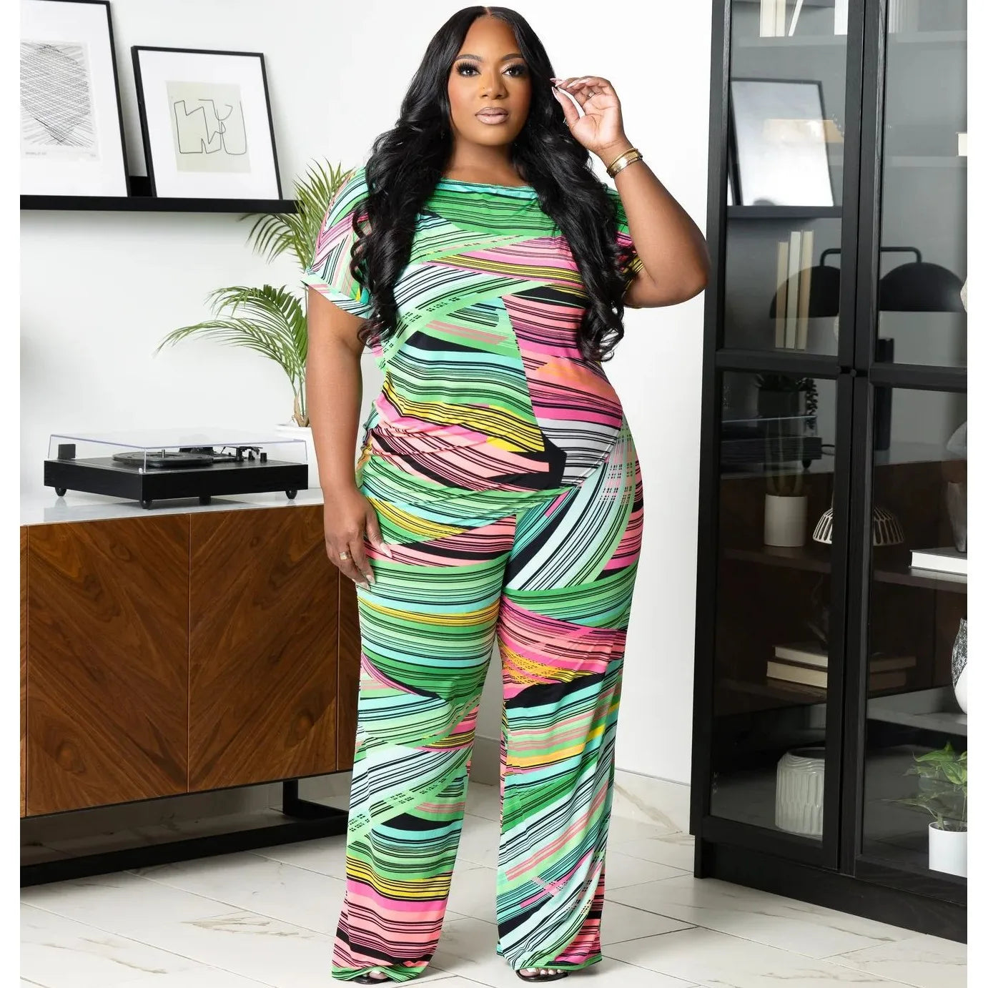 2 Piece Women Sets 2024 New Arrival Plus Size Summer Matching Sets Print Two Pieces Sets Top Pants Suits Outfits Clothing