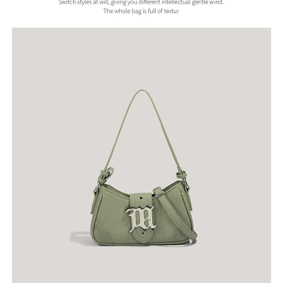 Women's Leisure Bag Luxury Designer Brand Handbag and Wallet Canvas Ribbon Sheet Metal Decoration Crossbody Bag Small Military green