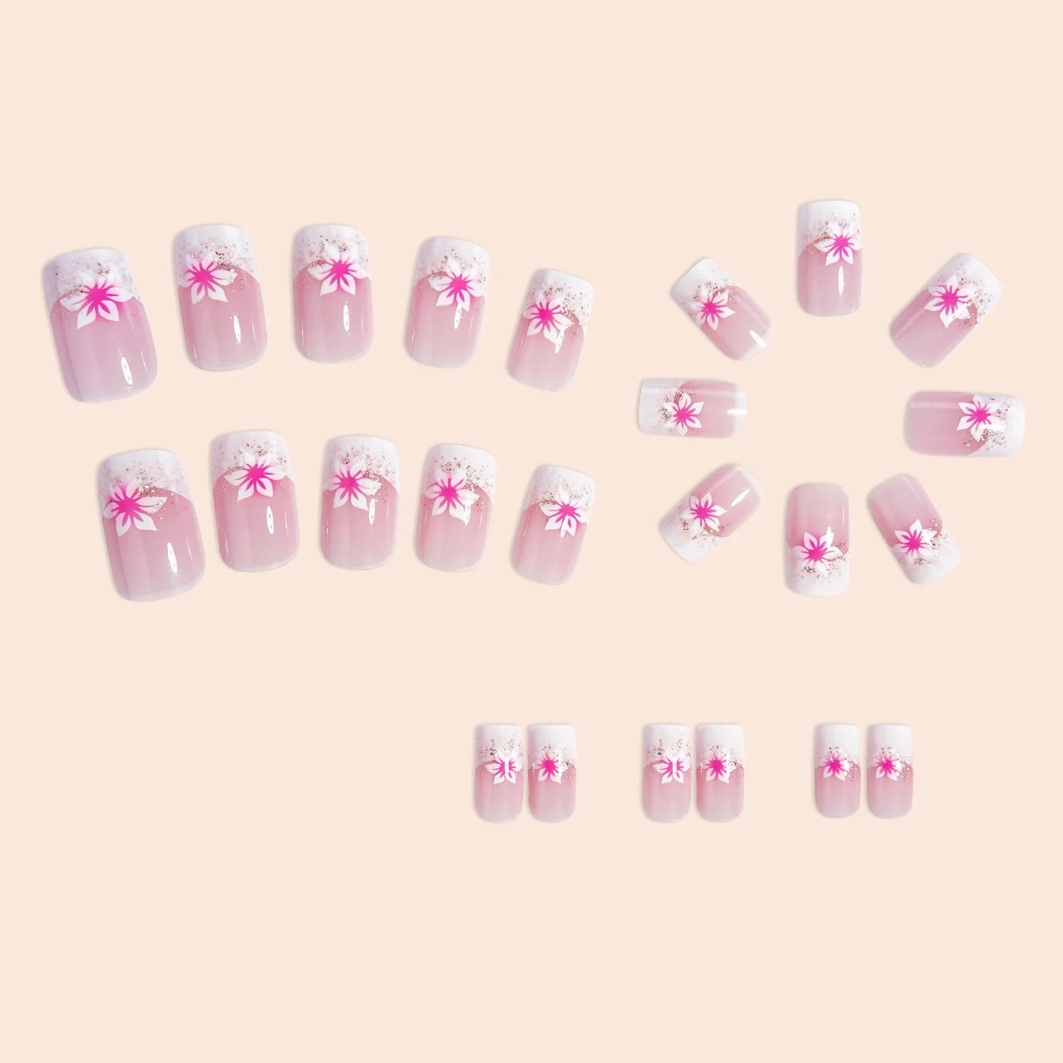 24PCS/1BOX European and American Square French Explosion Flash Rose Powder Explosion Flash Petals Fake Nail