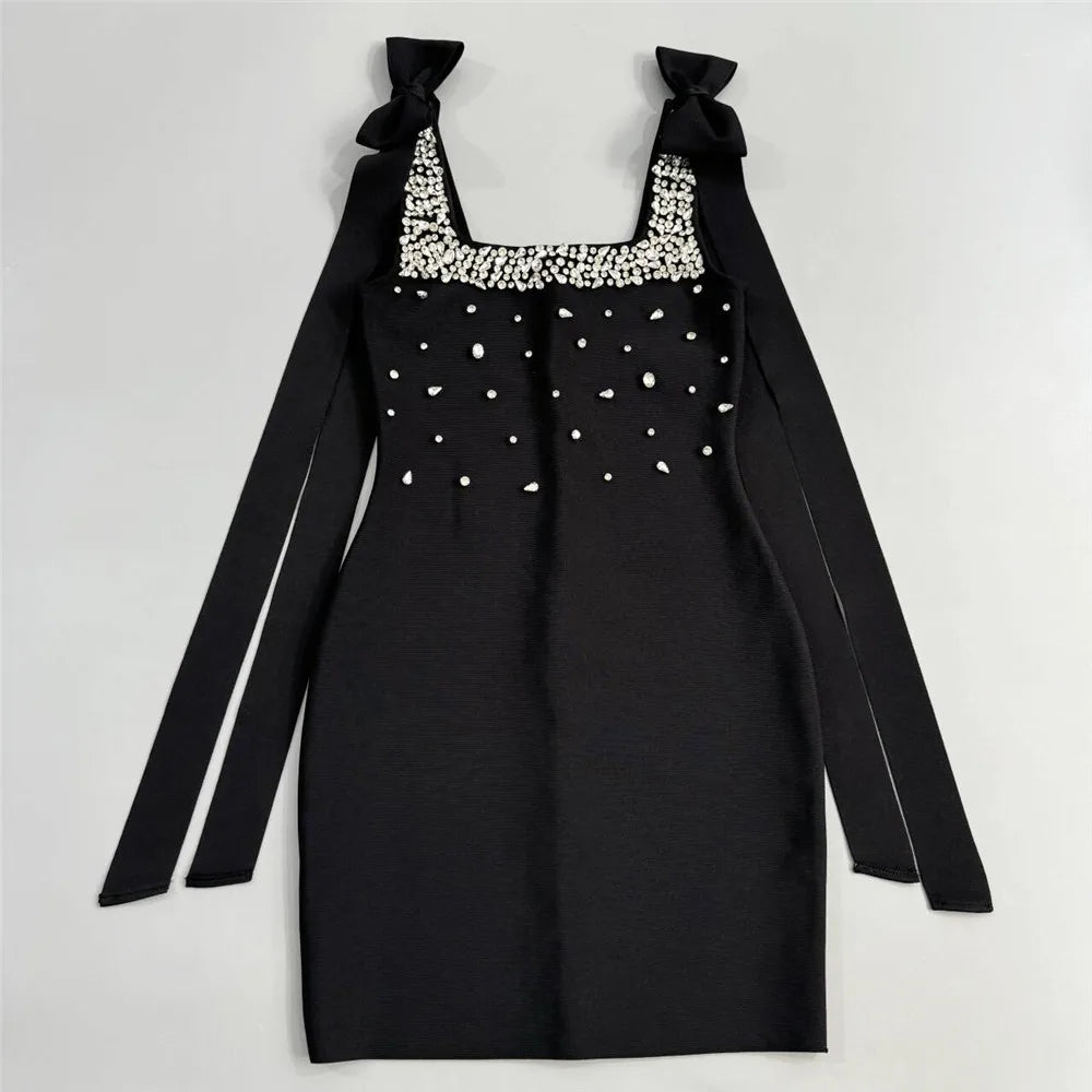 Women Celebrity Sexy Tank Diamonds Summer Black Mini Summer Bodycon Bandage Dress Elegant Evening Club Party Dress