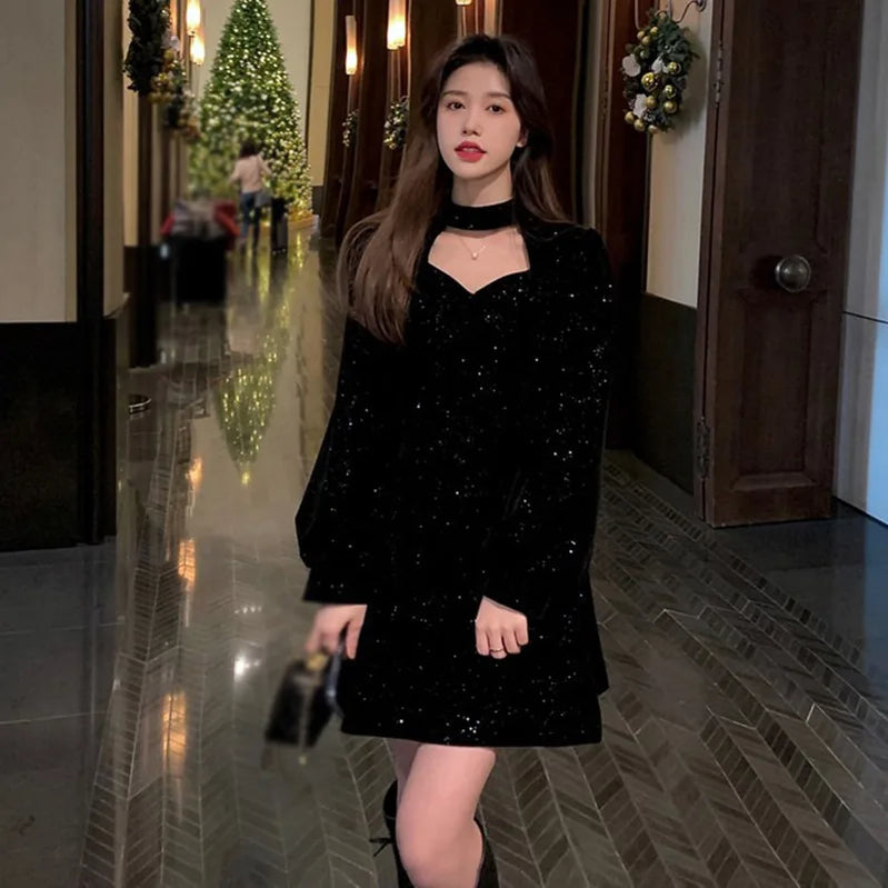 Women's Long Dress Autumn And Winter Dress Christmas High-end Neck Elegant Slim B