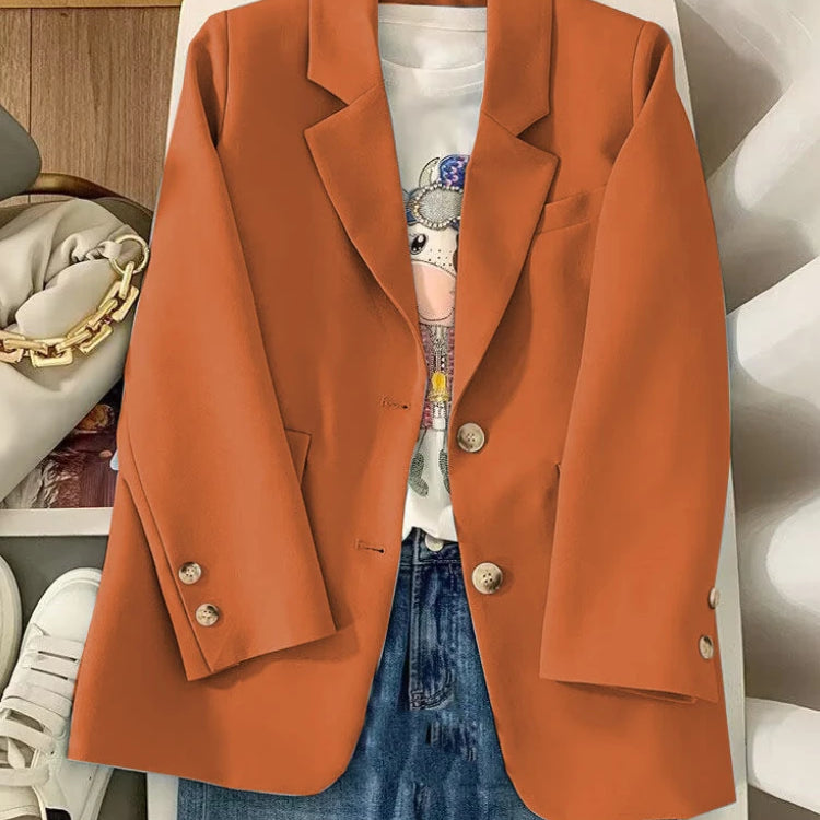 Spring Blazer Women Casual Loose Coat Long Sleeved Top Elegant Jackets Outwear for Office Lady Women Official Clothing Orange