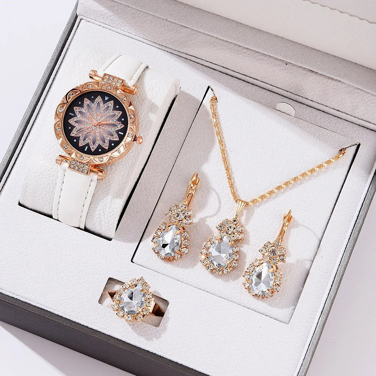 5pcs Set Watches For Women Leather Band Ladies Watch Simple Casual Women's Analog WristWatch Bracelet Gift Montre Femme 5pcs set White