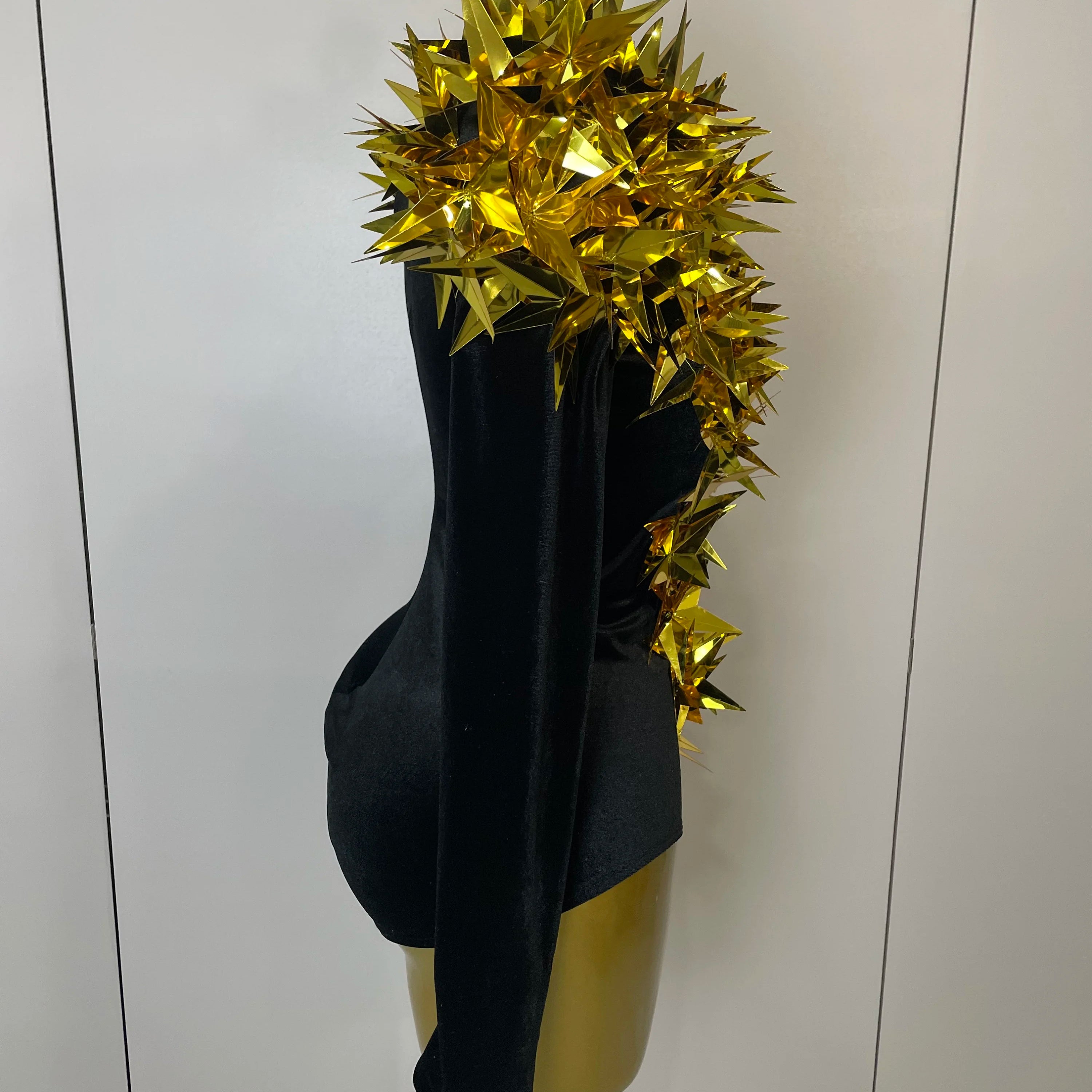 Shiny Gold Rhinestone Black Velvet Long Sleeve Bodysuit 2025 Women Evening Party Club Gala Hosts NightClub Bar Stage Costumes