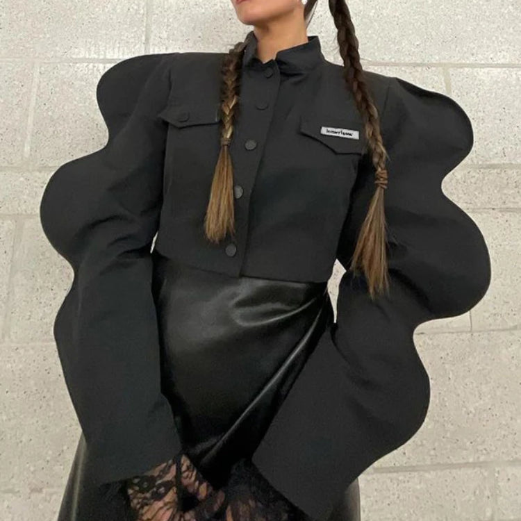 Y2k Tops Women Jacket Fashion Black Top Long Puff Sleeves Sweatshirt Spring Autumn Female Designer Streetwear Party Club Coat